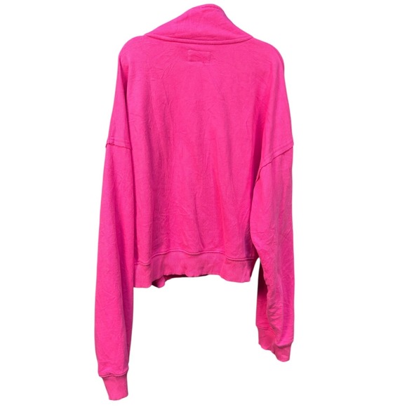 American Eagle XL Neon Hot Pink Quarter Zip Cropped Sweatshirt Pullover Boxy - Picture 5 of 6